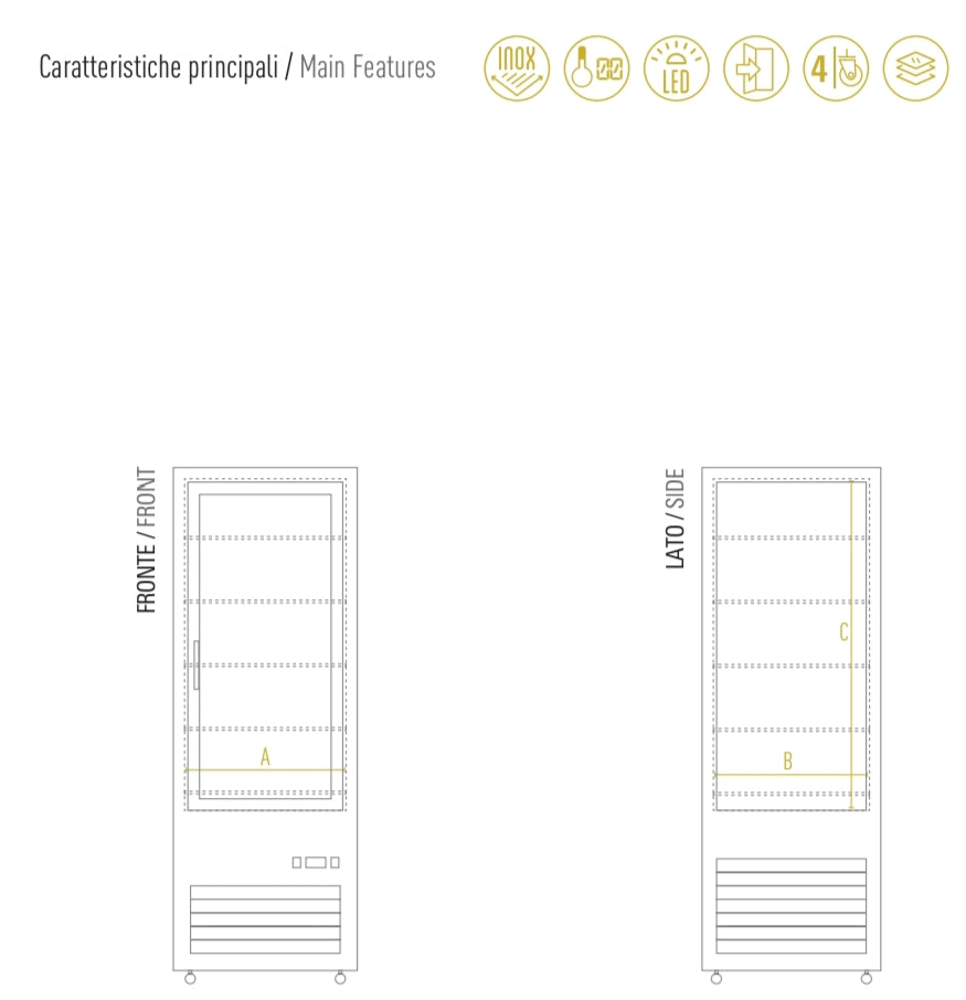 DELUX 4V BLACK FRIGO PASTICCERIA 4 LATI VETRO VENTILATO +2°/+10° 440 LT