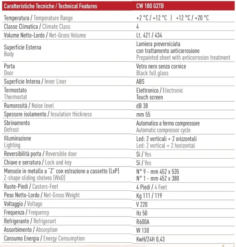 Frigo vini ventilato doppia temperatura